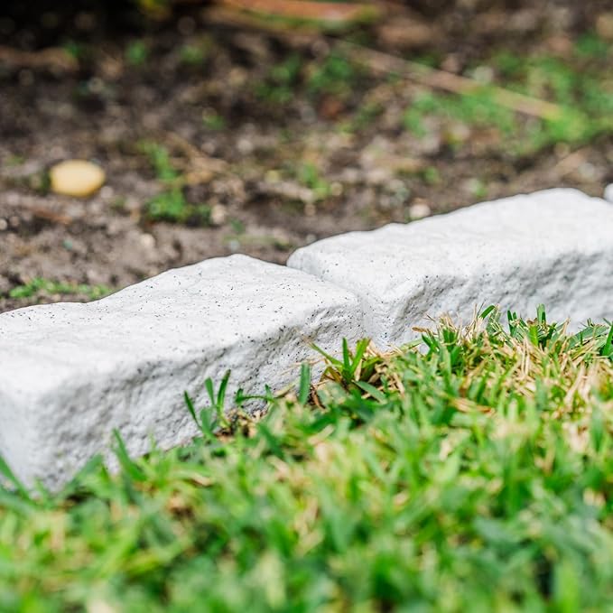 Beuta Landscape Edging | Garden Edging Border | No Dig Faux Stone Bricks & Spikes for Lawn Edging, Flower beds, Pathways & Yards – 4 Packs | Each Pack Has 6 Bricks 48" Lx 4" W x 2.25" H|Limewash