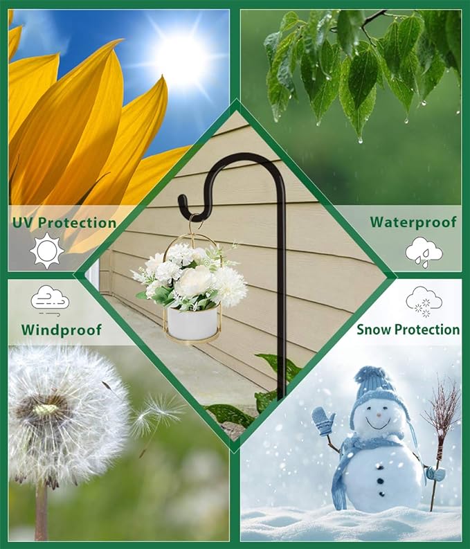 Artibear Adjustable Outdoor Shepherd Hook Stand with 5 Prong Base, 60 Inches Tall 3/5 in Thick, Shiny Black (2 Packs)