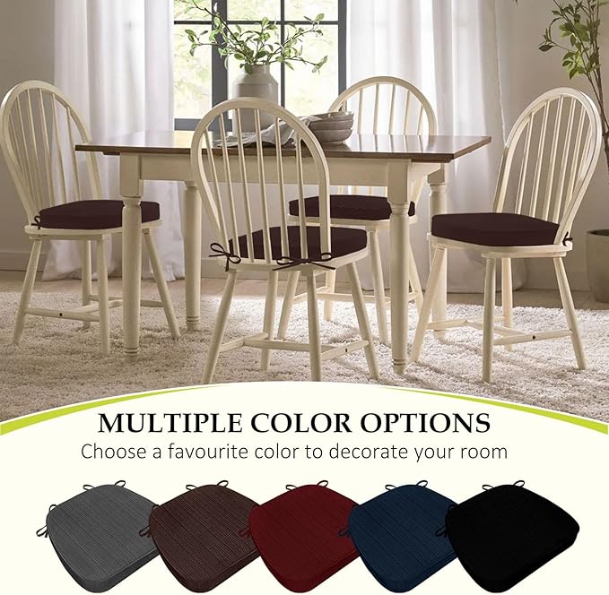 Chair Cushions for Dining Chairs, Indoor Chair Cushions with Ties,Waterproof Chair Pads Set of 4, Brown, 17x16x2.5 Inch
