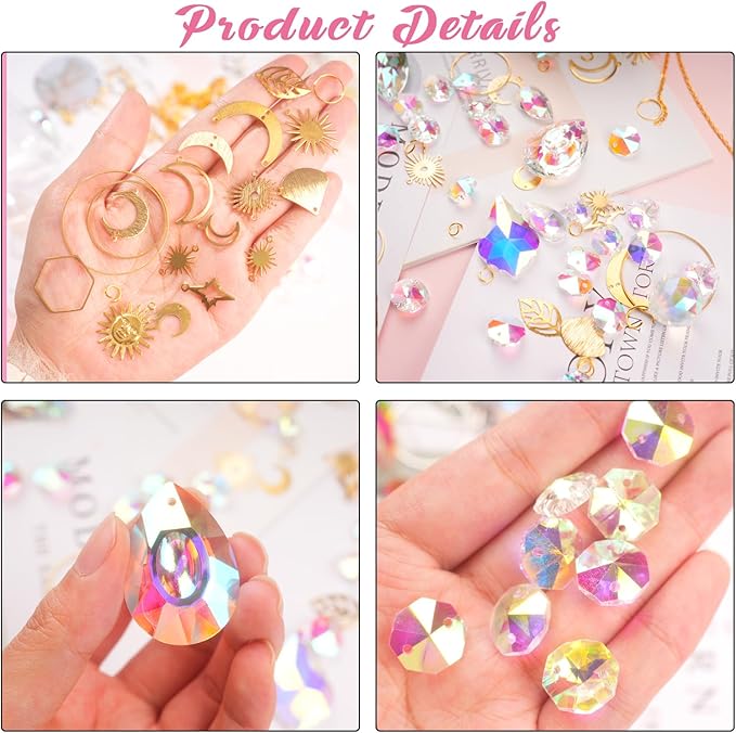 ilclviz DIY Suncatcher Making Kits for Adults 200PCS DIY Crystal Suncatcher Kit Sun Catchers Prism Supplies, DIY Gifts for Mom(Gold)