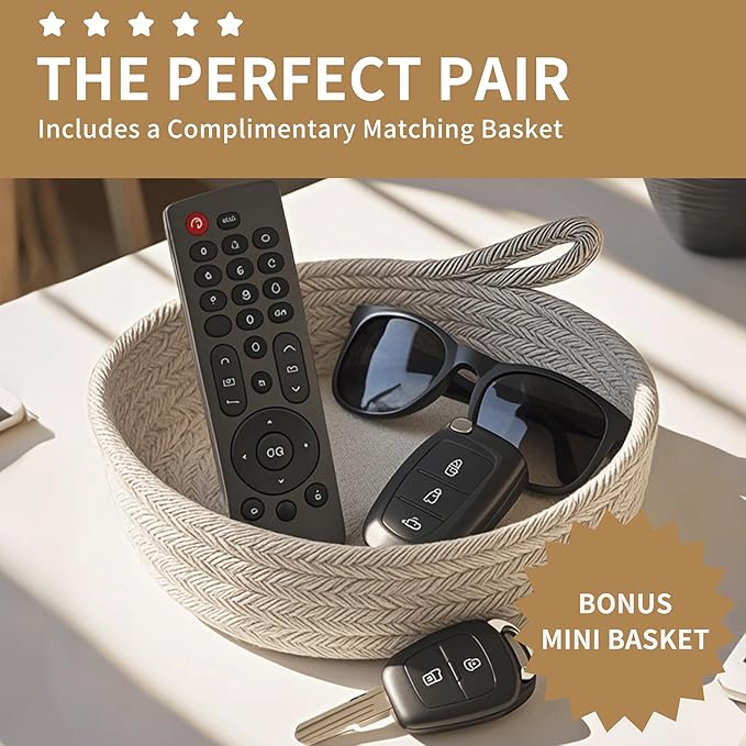 125L Extra Large Blanket Basket, 25" x 16", Jumbo Laundry Woven Baskets Decorative Home, Cotton Rope Basket with Handles, Baby Toy Baskets for Storage, White & Brown