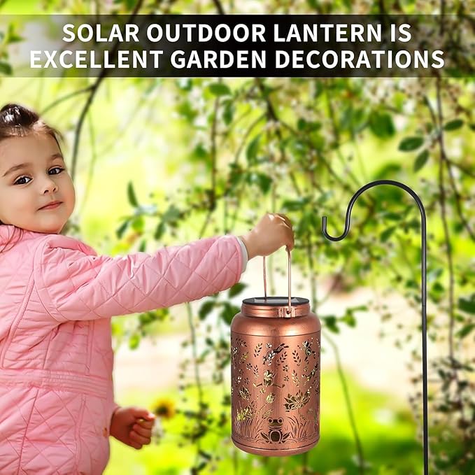 2 Pack Solar Lanterns Outdoor Waterproof, Frog Garden Decor Gifts for Women Mom Grandma Hanging Solar Lights Metal Solar Decoration Outside for Yard, Patio, Lawn, Pathway, Landscape