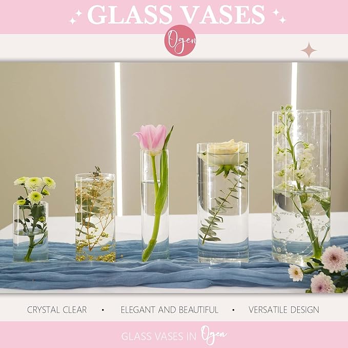 15pcs Cylinder Vases for Centerpieces Small Flower Glass Vases Clear Vase Home Decor Centerpiece Table Flower Vase Decorations for Wedding Decoration&Holiday Mixed Sizes Tall