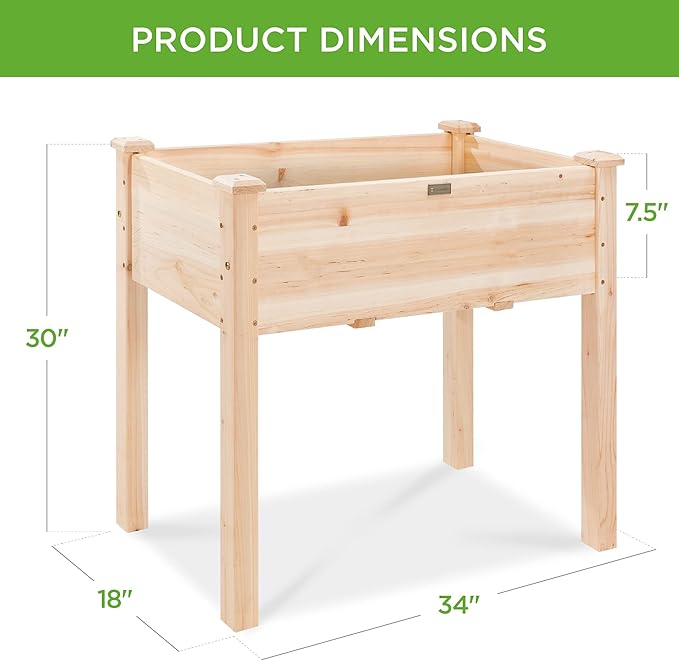 Best Choice Products 34x18x30in Raised Garden Bed, Elevated Wood Planter Box Stand for Kids, Backyard, Patio, Balcony w/Bed Liner, 150lb Capacity - Natural