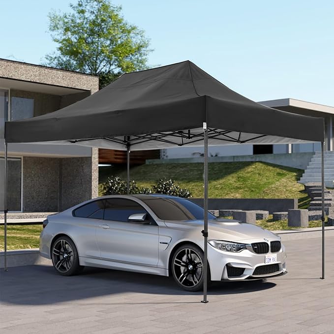 COBIZI 10x15 FT Pop up Canopy Tent,Heavy Duty Easy Up Commercial Outdoor Party Canopy Tents for Wedding Parties All Season Wind & Waterproof Gazebo with Carry Bag,Black(Frame Thickened)