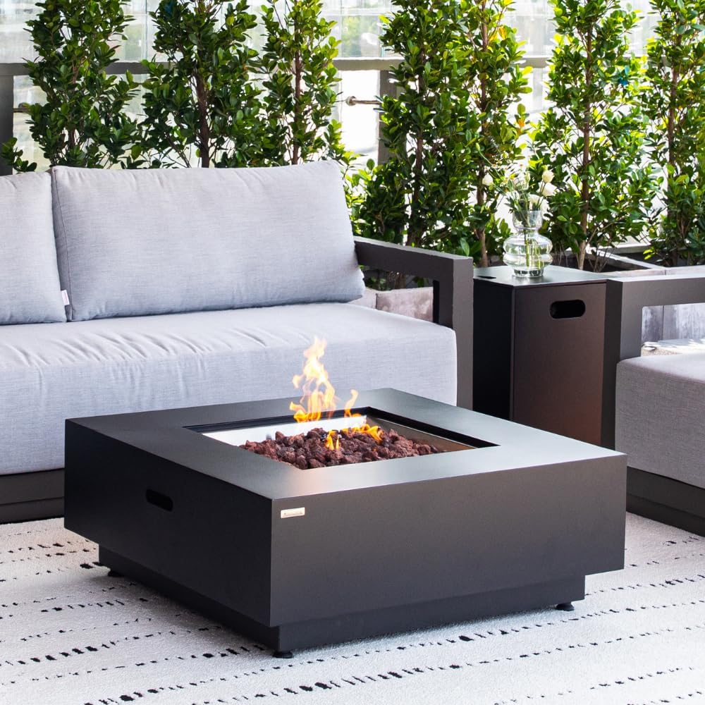 Ashton 36” Propane Fire Pit Smokeless Firepit Outdoor Gas Fire Pit for Outside Patio Firepit Table Includes Rain Cover Converter Kit Lava Rocks Lid CSA Certified