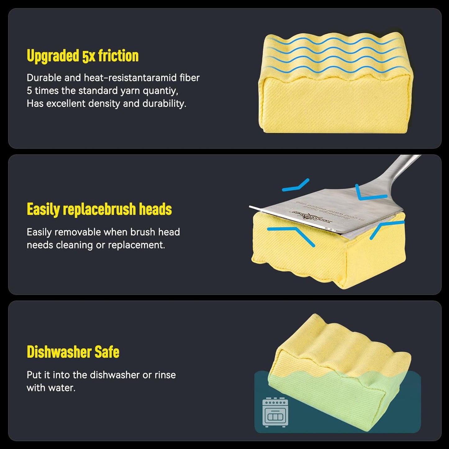 Bristle-Free Steam Grill Brush,with Extended Luxurious Rosewood Handle,Unique Seamless-Fit Scraper Tool,BBQ Replaceable Cleaning Head,Grill Cleaner for Outdoor Grill,Gifts for Men/Dad 