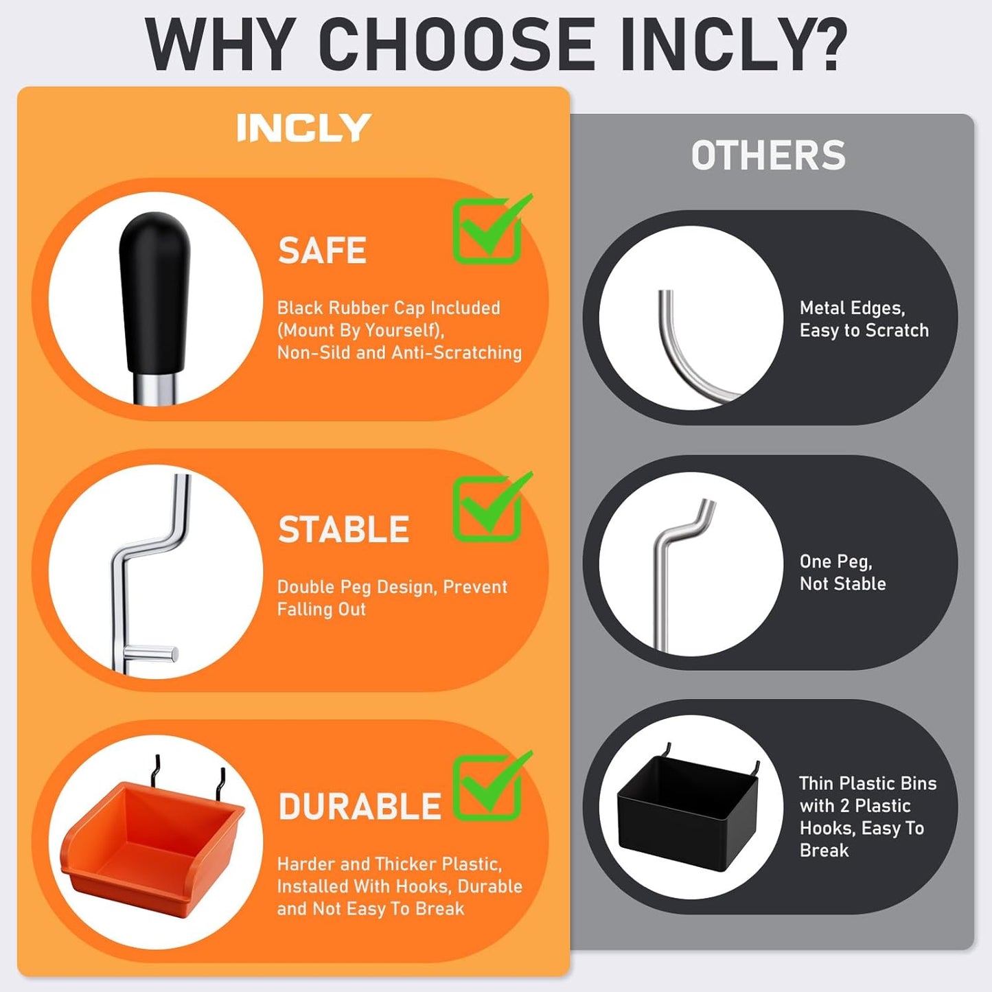 INCLY 330PCS Upgraded Pegboard Accessories Organizer Kit, Peg Board Hooks Assortment with Bins & Cups for Organizing Tools, Fit 1/8 or 1/4 inch Pegboard for Garage Workshop Wall Hanging Tools