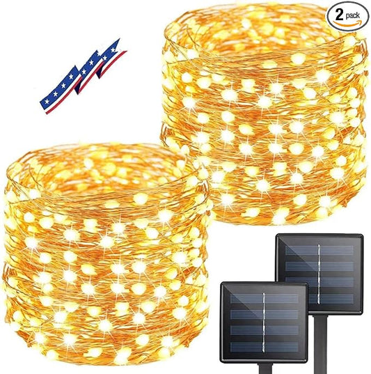 (Warm White ⇋ Cool White) Solar Christmas String Lights Outdoor, 2-Pack Total 80FT 200 LED Solar Twinkle Lights, Waterproof Copper Wire 8 Modes Solar Fairy Lights for Garden Tree Christmas Party Decor