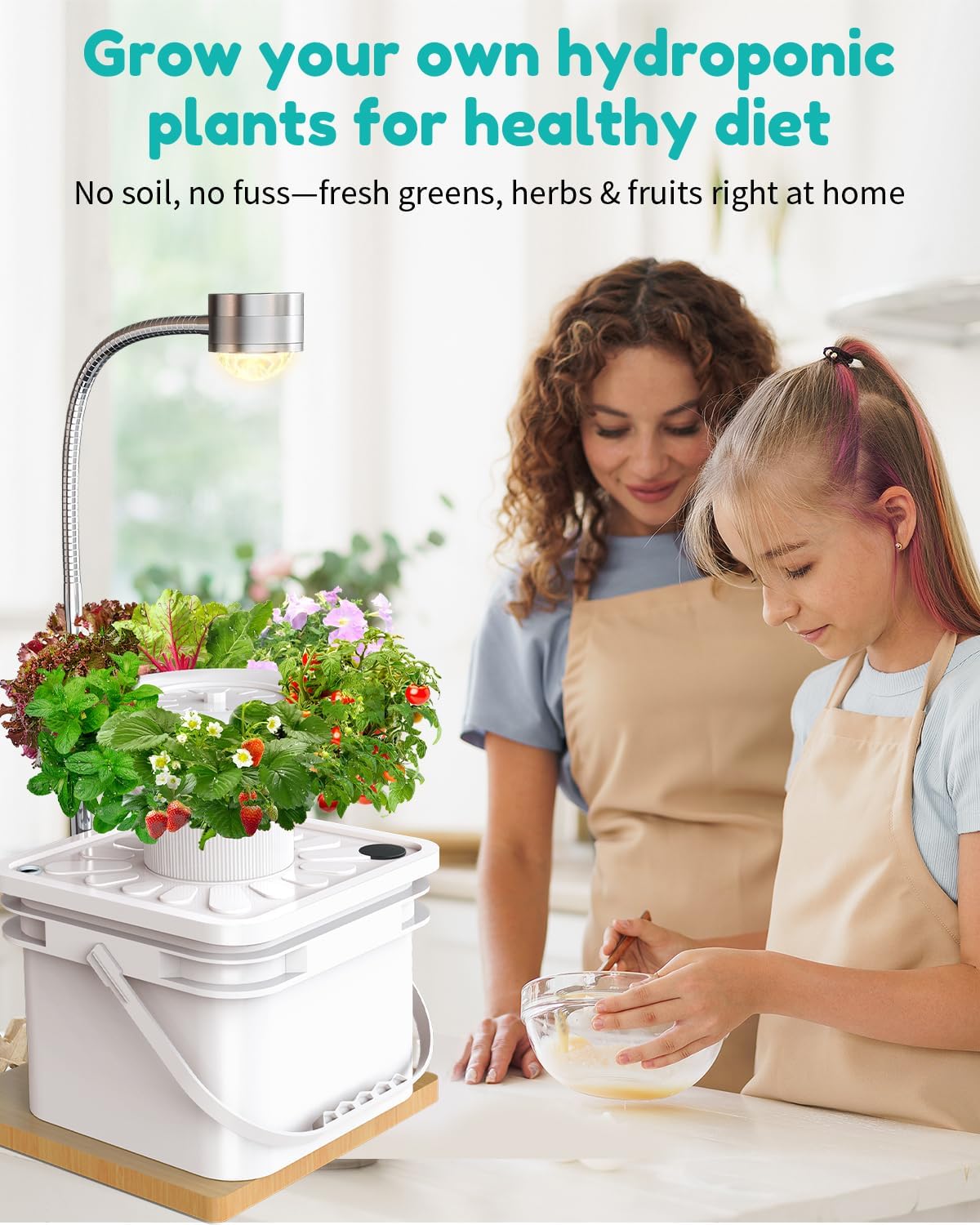 Indoor Herb Garden Growing System Kit, 6 Pods Hydroponics System with LED Grow Light, Hydroponic Planter for Home Kitchen Windowsill, White