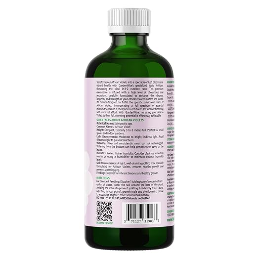 0-3-2 African Violet Fertilizer for Indoor Plants: Concentrated Plant Food β Plant Fertilizer, Bloom Booster for All Violets, Indoor Flowering Plants, Vigorous Growth and Blooming (8 OZ)