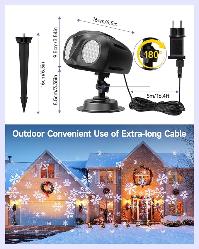 Double Head Christmas Snowflake Outdoor Projection Light,Waterproof Christmas Lights, 180°Rotation Christmas Lights Outdoor, Suitable for Indoor Holiday Christmas Garden Patio Decorations (L)