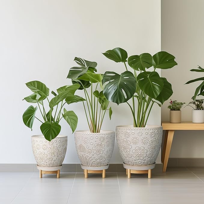 Ceramic Planter 8 Inch Plant Pot with Drainage Hole and Saucer Ceramic Pots for Indoor Plants Outdoor Large Flower Pot for Home Decor White