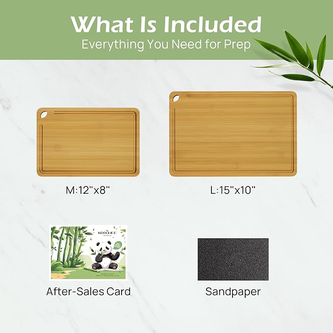 Chopping Board Duo 2-Pcs Natural Bamboo With Juice Channels & Knife-Friendly Finish For Versatile Kitchen Use, Ideal Charcuterie & Chopping Multi-Use