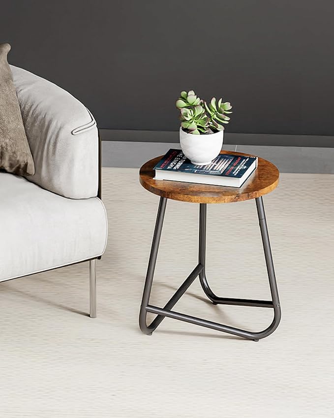 Indoor Plant Stand,Mid Century Wood Stand Plant Table,Modern Plant Stool for Outdoor,Metal Tall Holder for Flower Pots,Small Round Side End Table (Rustic Brown, 19 inch)