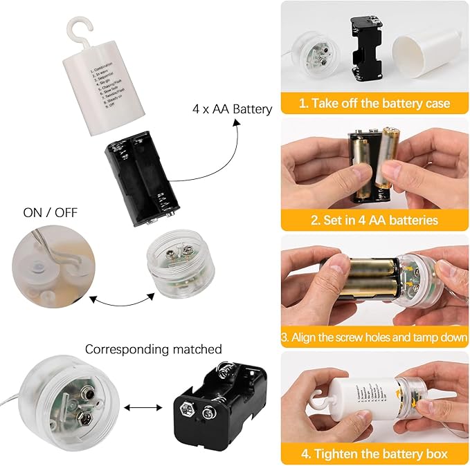 6 pack Firework Lights Copper Wire Led Lights, Dimmable Battery Operated Hanging Lights with 8 Modes, Remote Control, Waterproof Fairy String Lights for Home, Patio, Christmas Decoration