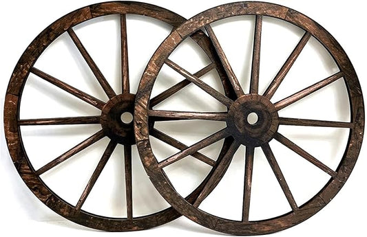 (2 Pieces) 12" Wood Carved Wheel Decor, Western Style Decorative Wagon Wheels for Modern Vintage Home Decor, Suitable for Farmhouse, Living Room, Bookcase, Bar, Garage, Coffee Shop, Studio Decor