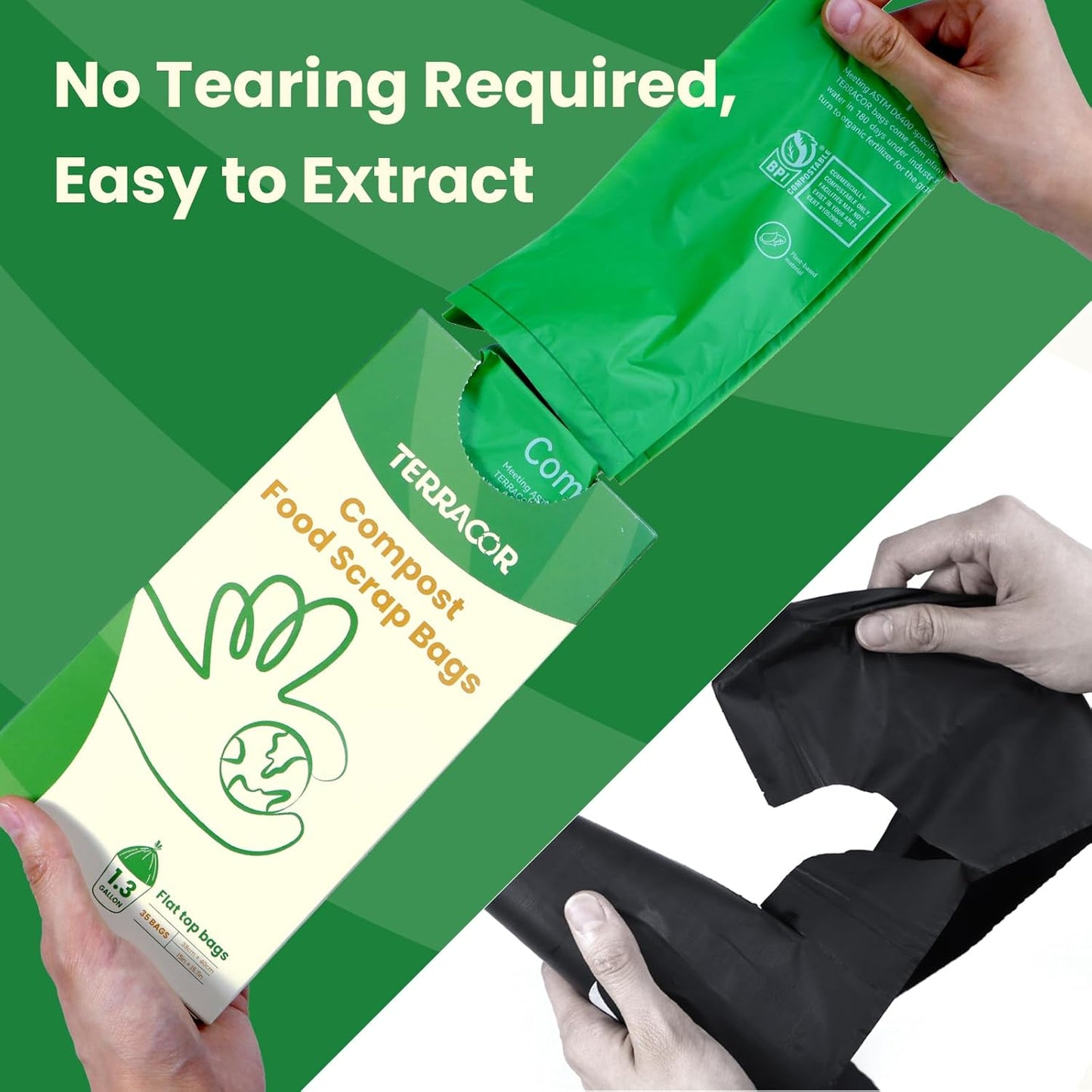 1.3 Gallon Compostable Trash Bags, 35 Bags Compost Bags for Countertop Bin, BPI Certified and Meet The ASTM D6400 Standard,Compostable Trash Bags in Dispenser Packs