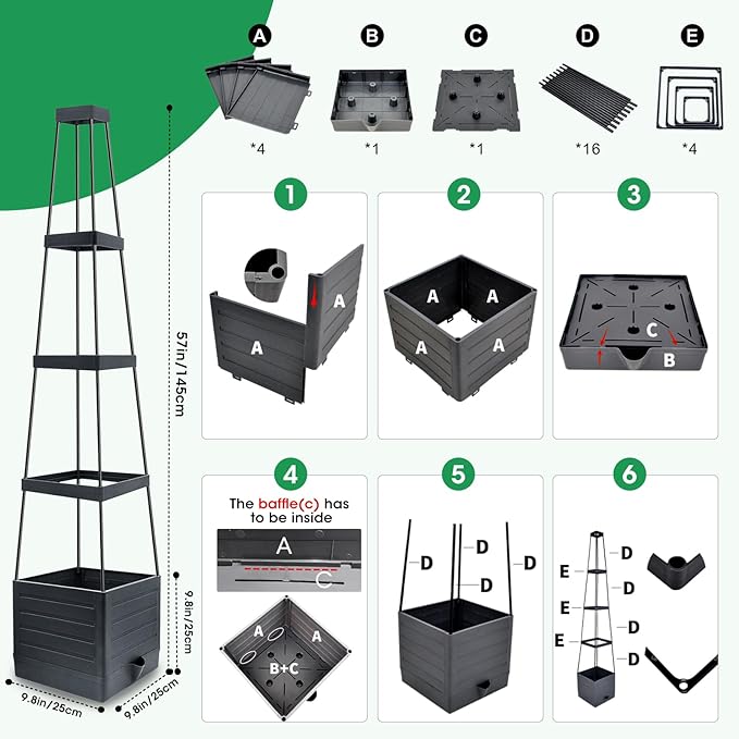 1Pack Raised Garden Bed Planter Box with Trellis, 57" Self-Watering Tomato Cage Planters for Climbing Plants Vegetable Vine Flowers Outdoor & Indoor (57x9.8x9.8IN)