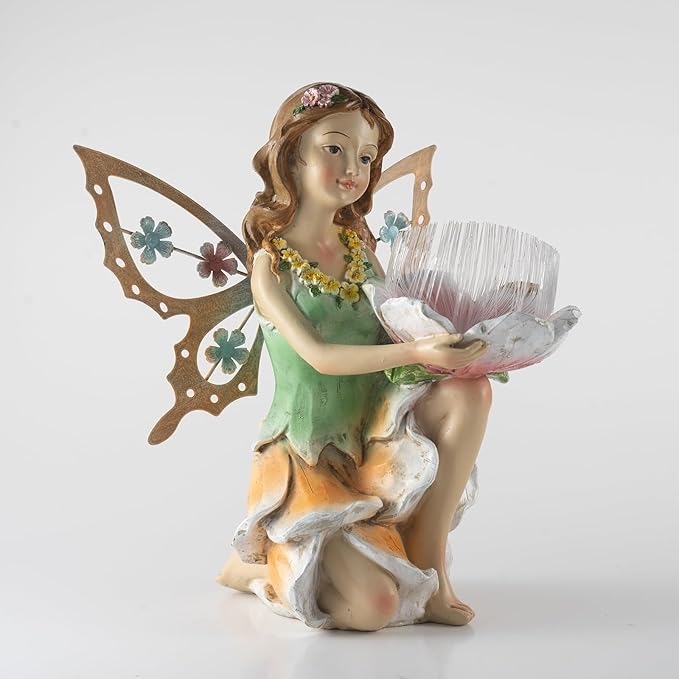 Garden Fairy Decor,Solar Outdoor Statues, Fairy Garden Accessories, Fairy Figurine for Outside Garden Gifts,Resin Ornaments for Patio Yard Lawn,Size6.5 x 5.12 x 9.45 inches
