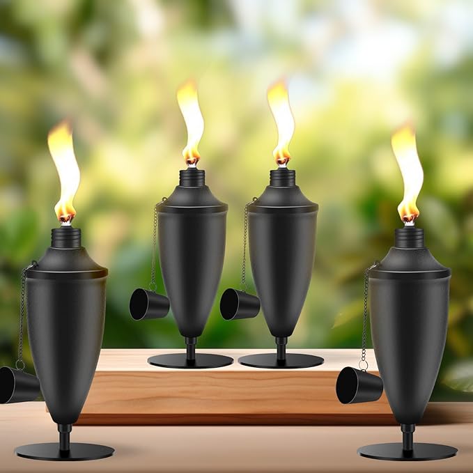 6 Pack Metal Tabletop Torches,22 oz Citronella Torches for Outside, Refillable Outdoor Flame Torch Light, Comes with Wicks and Covers, Ideal for Parties, Landscape, Garden Decor, DIY