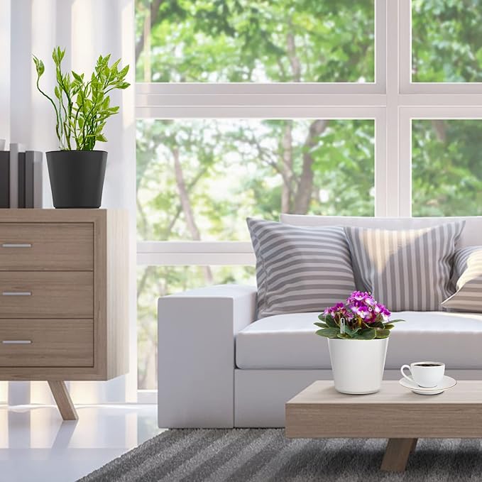 7 inch Plant Pots 3-Pack, Self Watering Flower Pots Indoor Outdoor, African Violet Pots Planters with Drainage Hole Saucer Reservoir, White