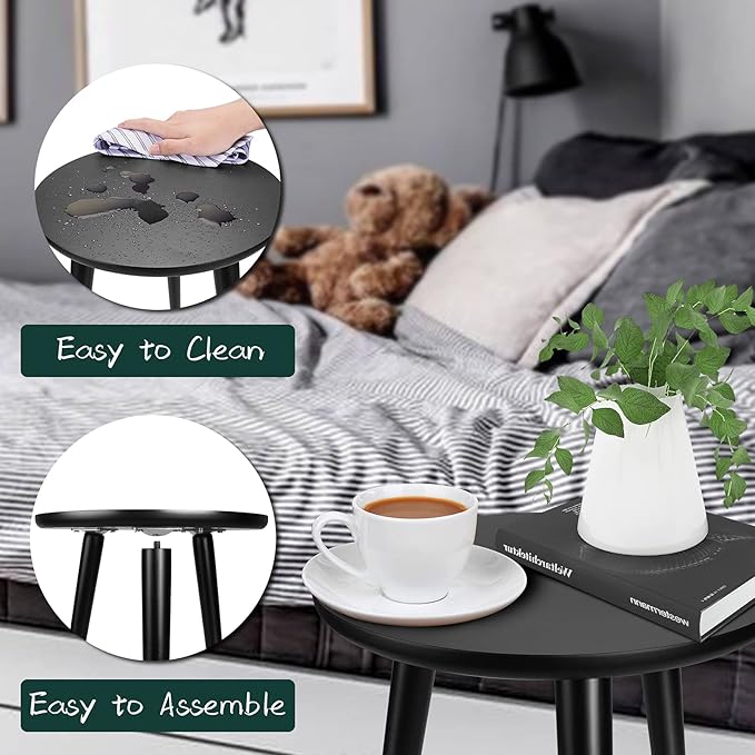 Indoor Plant Stand - Uneedem Wood Mid Century Plant Stand for Indoor Plants, Modern Plant Table,Tall Plant Holder for Flower Pots, Small Round Side Table, End Table (B2-Black,High: 16.5")