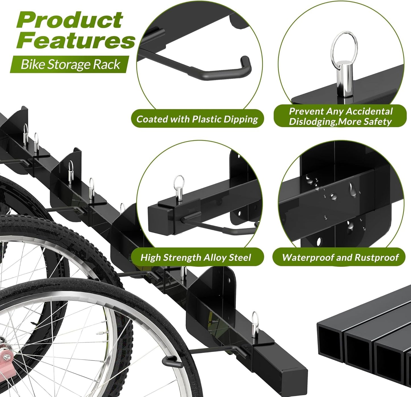 Bike Storage Rack, Garage Wall Mount Hanger, Indoor Bicycle Organizer with Adjustable Hooks for Home and Garage, 67-inch Cycle Stand Holds 5 Bikes, Wall Bike Stand Up to 300lbs