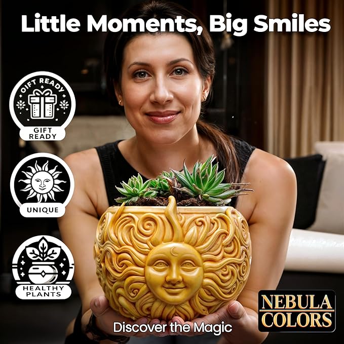 Fun & Unique Sun Face Hanging Planter Quirky Celestial Decor for Plant Lovers – Indoor Outdoor Flower Basket for Succulents & Small Plants – Decorative Garden Yard Art