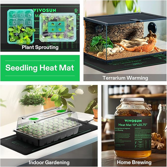 VIVOSUN 2 Pack Durable Waterproof Seedling Heat Mat 10" x 20.75" UL & MET-Certified Warm Hydroponic Heating Pad for Germination, Indoor Gardening, Greenhouse