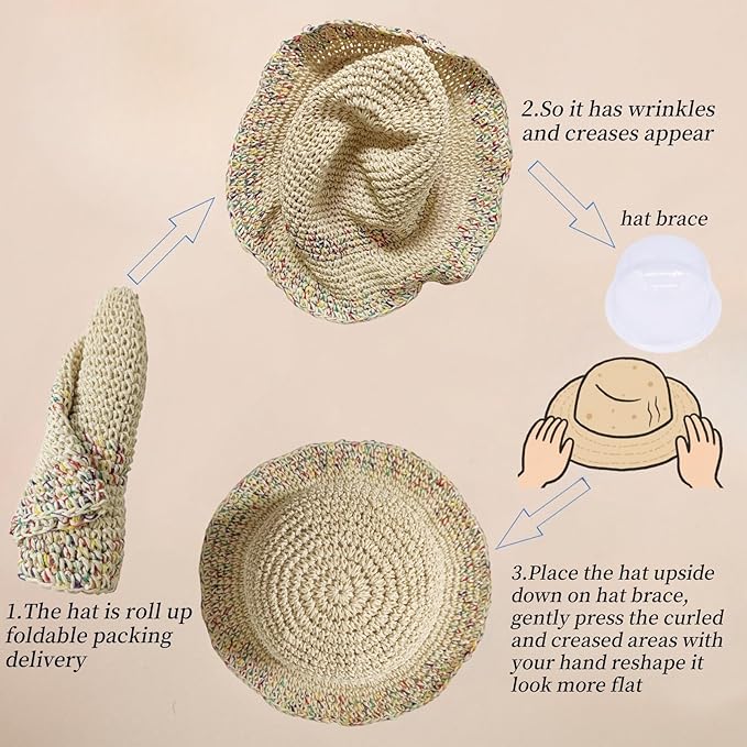 Floppy Big Beach Straw Hats for Women Foldable Summer Wide Brim Packable Sun Hat Womens Travel Straw Fedora Hat