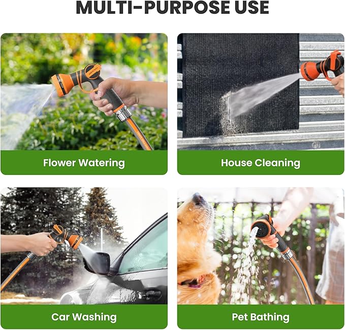 Giraffe Tools Garden Hose 100FT, 5/8" Lightweight Lay Flat Water Hose, Custom Length, Flexible, Leakproof Hybrid Hose Pipe with Male to Female Fitting