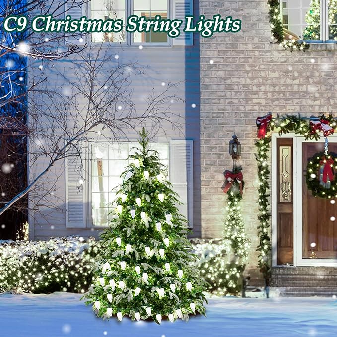 C9 LED Christmas Lights, 34FT 50 Bulbs Outdoor Christmas Decorations for House Waterproof String Lights Extendable Green Wire Fairy Lights for Patio Xmas Garden Party Wedding Holiday Indoor Pure White