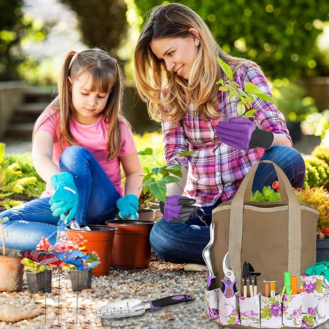 Garden Tools Set 83 Piece, Succulent Tools Set Included, Heavy Duty Aluminum Gardening Tools for Gardening, Non-Slip Ergonomic Handle Tools, Storage Tote Bag, Gifts Tools for Women