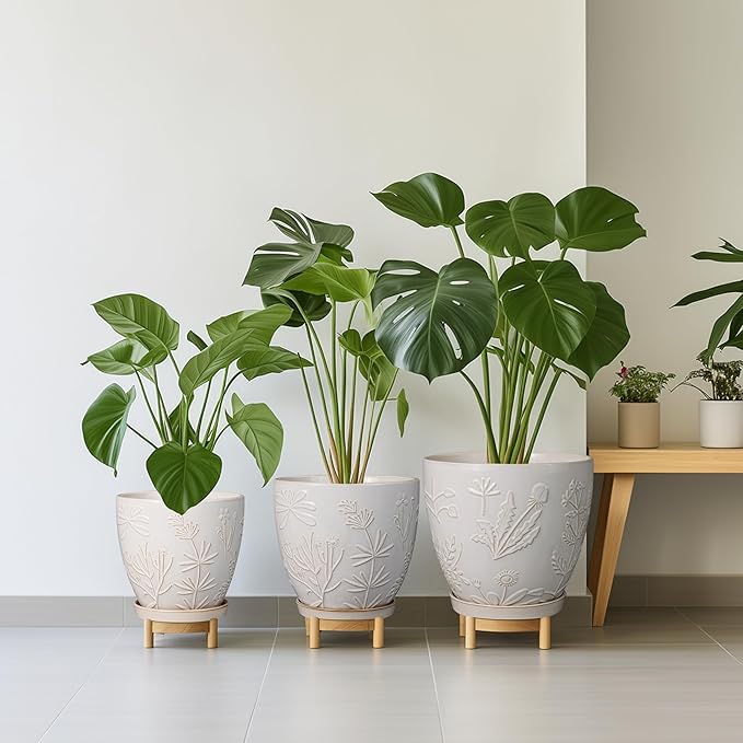 10 Inch Plant Pot Ceramic Planter Pot with Drainage Hole and Saucer Round Planter Large Flower Pot for Indoor Outdoor Plants Home Garden Decor White