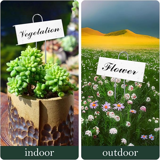 30 Pack Metal Plant Labels for Outdoor Garden Waterproof Plant Markers, Labels Garden Markers for Seedlings Herbs Vegetable Greenhouse Gifts with Pen - White