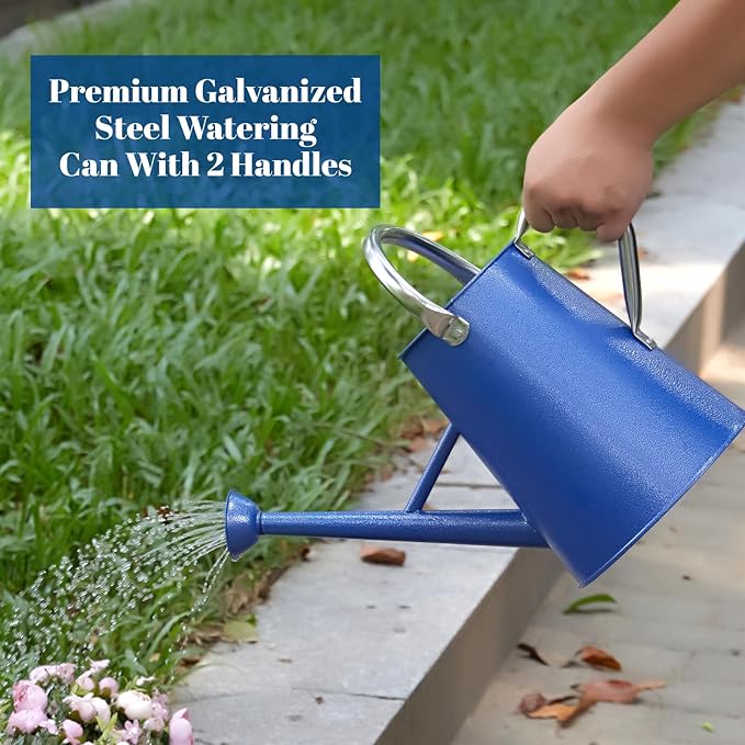 1.5 Gallon Watering Can for Outdoor Plants,Large Metal Plant Watering Pot with Removable Spout,Flower Garden Water Can Watering Pot,Galvanized Steel Watering Can with Stainless Steel Handles,Navy