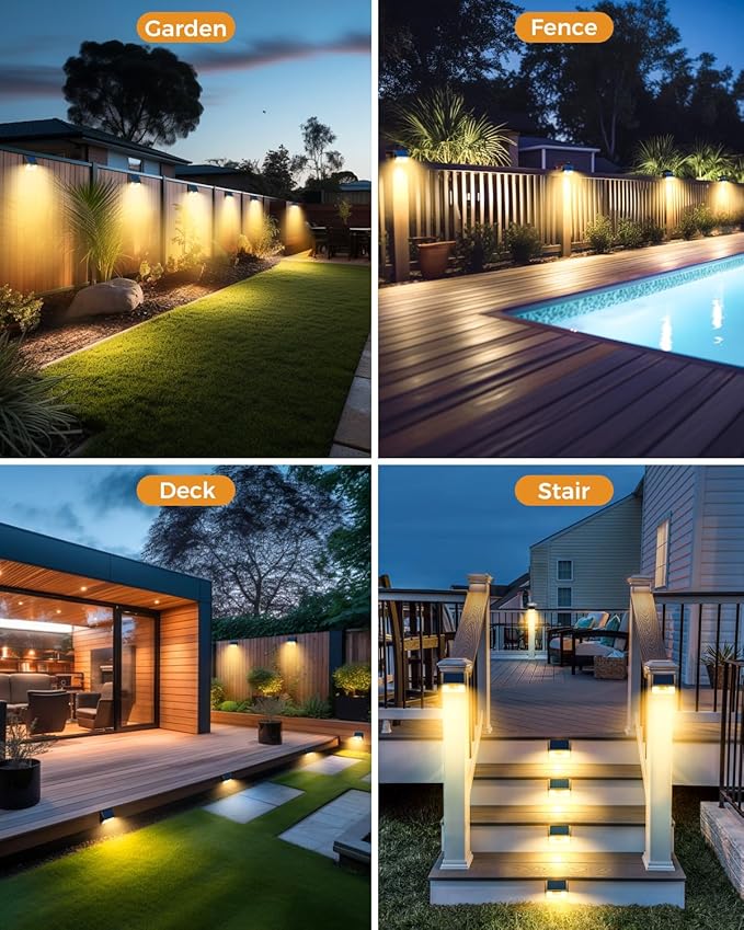 4 Pack Solar Fence Lights Waterproof, Motion Sensor Deck Outdoor, Warm White LED for Wall Yard Steps Stairs Garden - Brown