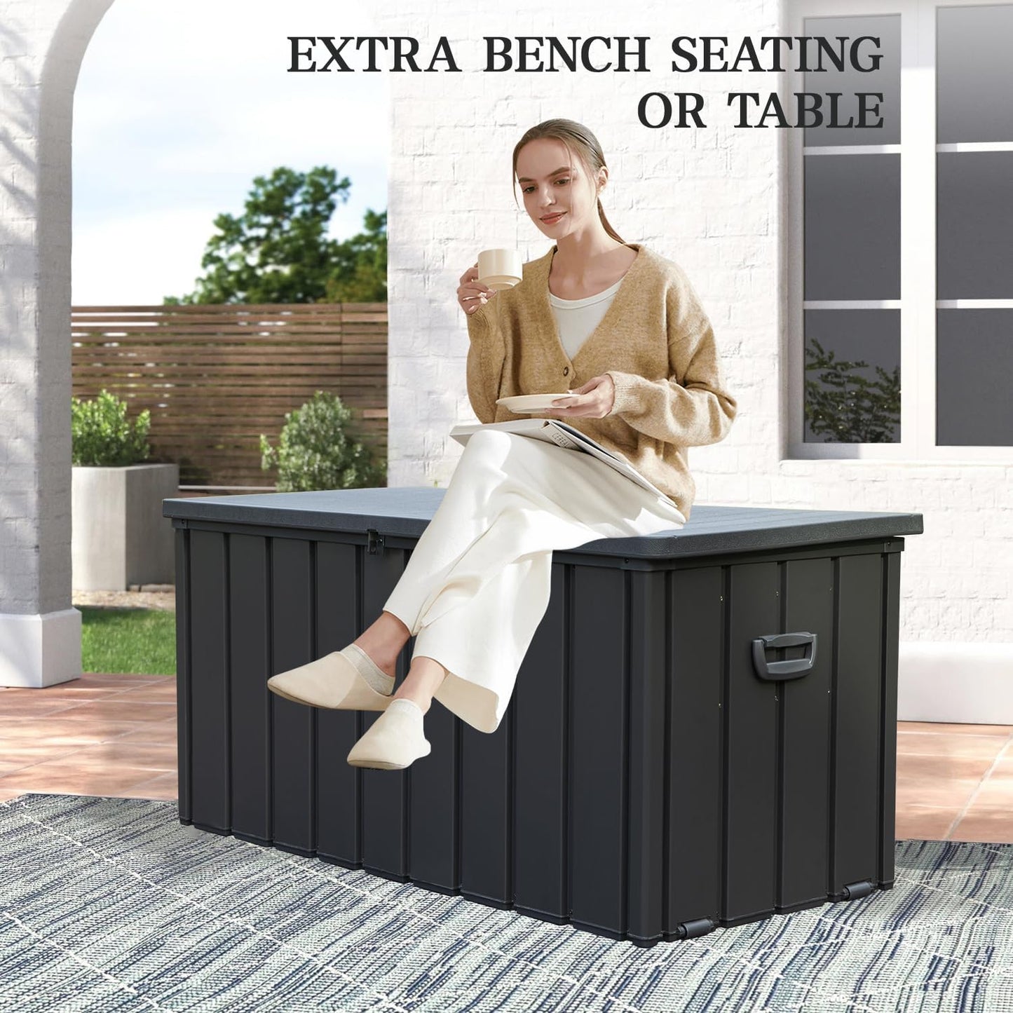 Domi 100-Gallon Outdoor Storage Box – Waterproof, Lockable Storage Cabinet With Resin Lid for Patio Furniture, Garden Tools & Pool Supplies – Large Metal Storage for Cushions, Toys & More