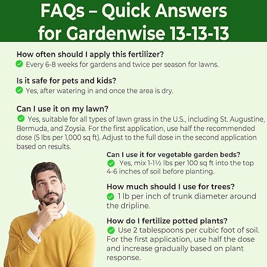 13-13-13 Slow Release Granular Fertilizer β All Purpose Plant Food 13 13 13 for Outdoor Grass, Vegetables, Roses, Flowers, Shrubs, Trees. Lawns, Gardens, Potted Plants (20 quarts)