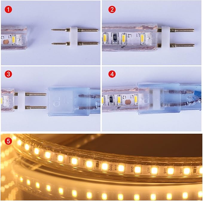 5050-60 Type AC 110-120V LED Strip Lights, Flexible/Waterproof/Dimmable/Multi-Modes LED Rope Light + 23 Keys Remote for Home/Garden/Building Decoration (32.8ft/10m, Warm White 3500K)
