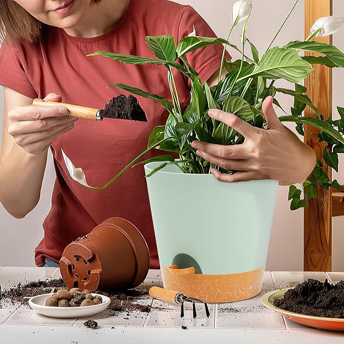 GARDIFE 10/9/8 inch Plant pots, planters for Indoor Plants, self Watering Plant Pot, Flower pots, Green