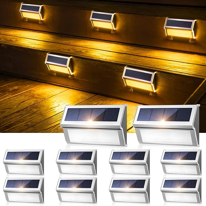 JSOT Solar Step Deck Lights for Outside Decorative - 10Pack Stairs Lights Outdoor Waterproof for Yard Garden Landscape Pool Fence Step Wall 9 LED Beads Solar Lighting