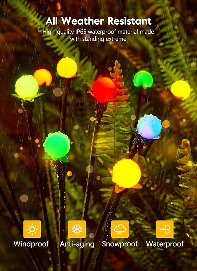 Brightown Solar Garden Lights Outdoor- 4 Pack 48 LED Solar Firefly Lights with 7 Colors Changing, Sway by Wind, Waterproof Solar Outdoor Lights, Solar Lights for Outside Yard Walkway