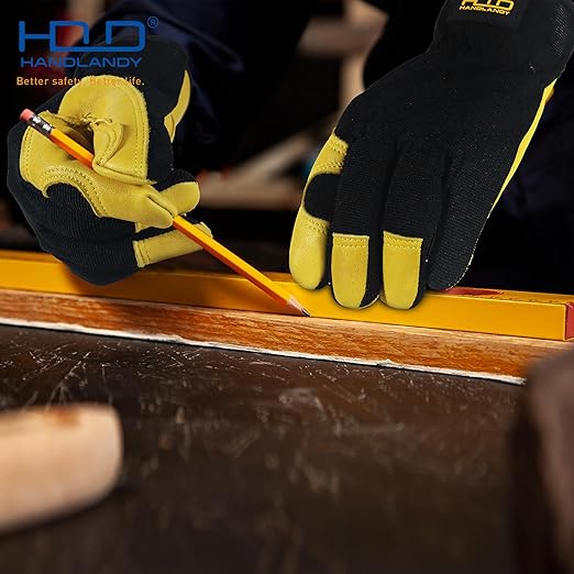 HLDD HANDLANDY Mens Leather Gardening Gloves, Utility Work Gloves for Gardening, Yardwork, Construction, Mechanics