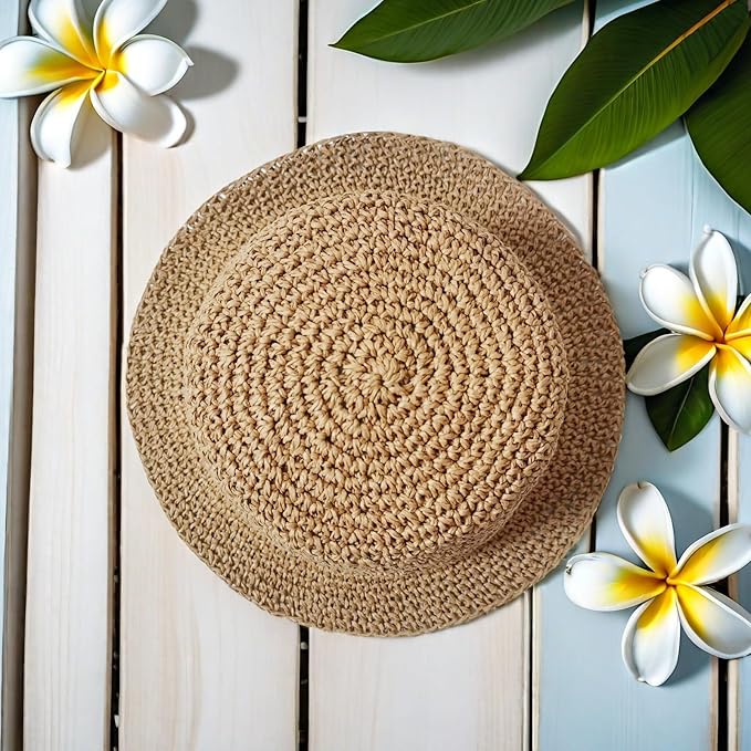 Floppy Big Beach Straw Hats for Women Foldable Summer Wide Brim Packable Sun Hat Womens Travel Straw Fedora Hat