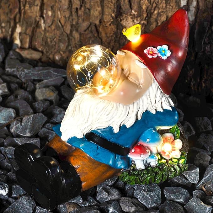 Solar Gnome Blowing Bubble Garden Statue with LED Lights, Outdoor Garden Waterproof Decoration, Courtyard, Lawn, Courtyard Decoration - The Ideal Gift for Women