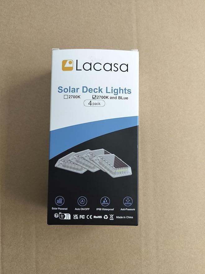 Lacasa Outdoor Solar Light, 4 Pack 30LM IP68 Waterproof Solar Garden Light Auto On/Off Solar Lighting for Stairs Paths Paths Paths Patio Deck Dock, Warm White 2700K
