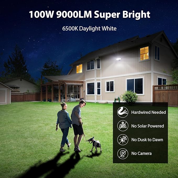 iMaihom 100W Motion Sensor Light Outdoor, 9000LM 6500K LED Security Floodlights, 3 Adjustable Head Motion Detection Light IP65 Waterproof for Yard Garage (Black)