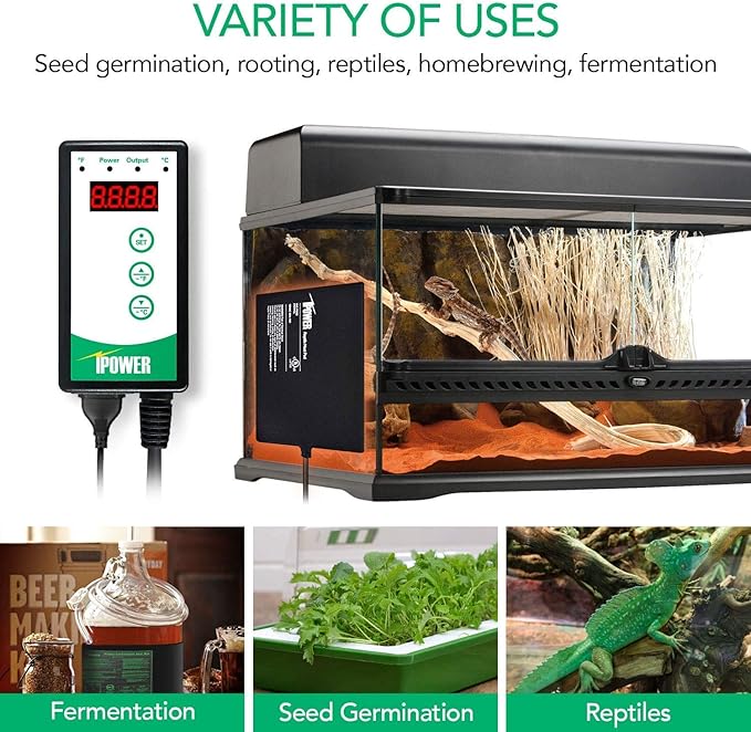 iPower 2-Pack 40-108 Degrees Fahrenheit Digital Heat Mat Thermostat Controller and 20" x 20" Hydroponic Seeding Warm Pad Plant Starting Kit Combo